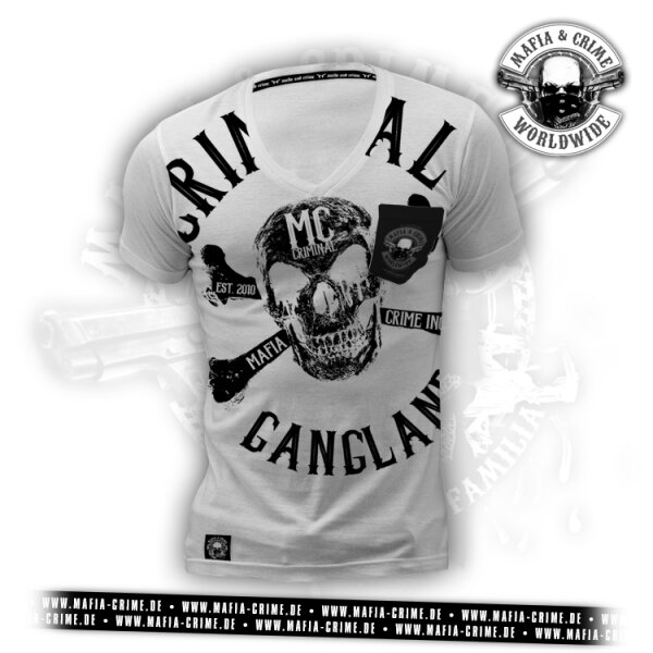 MC Criminal Gangland Boys V Neck Shirt weiß schwarz M